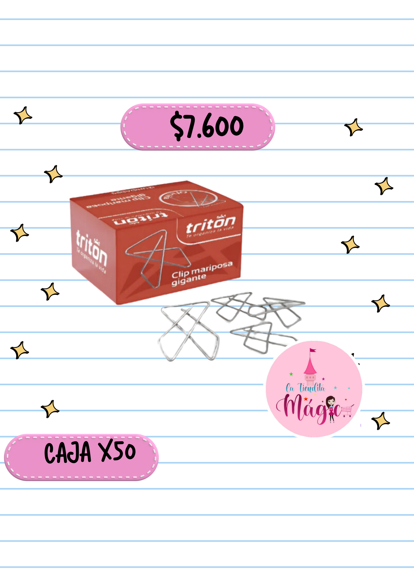 Caja De Gancho Triton Mariposa Metalico X50 Unds