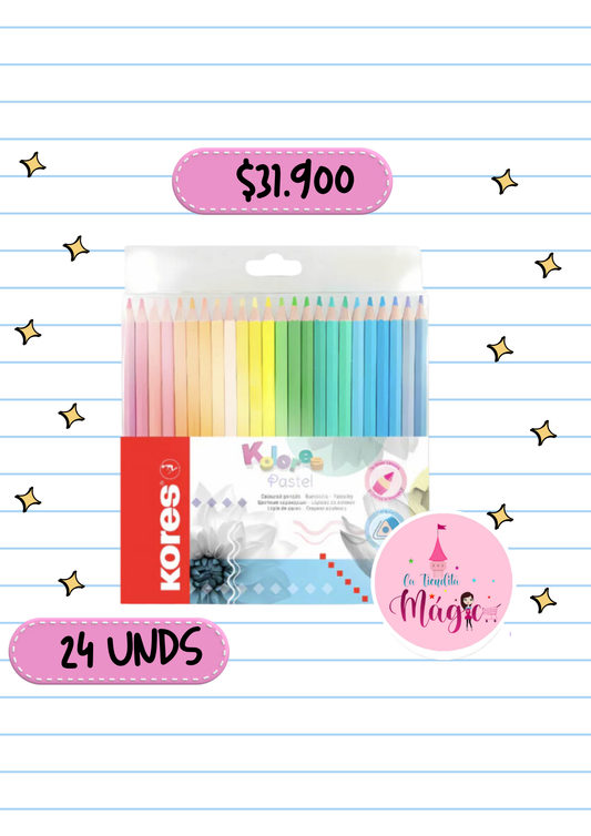 Caja Colores Kores En Tonos Pastel X24 Unds Unipunta