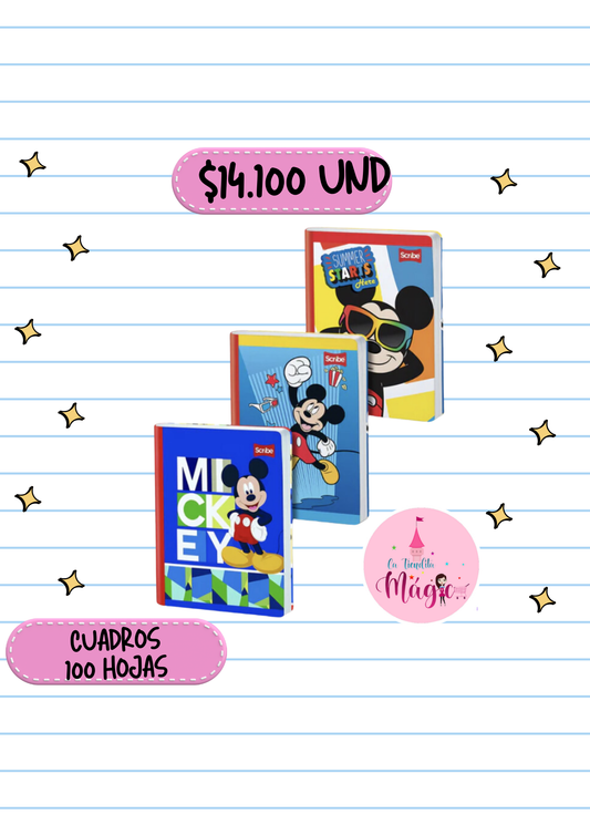 Cuaderno Cosido Scribe De Mickey Mouse Cuadros 100 Hojas - Se Envia Un Motivo Aleatorio (1)