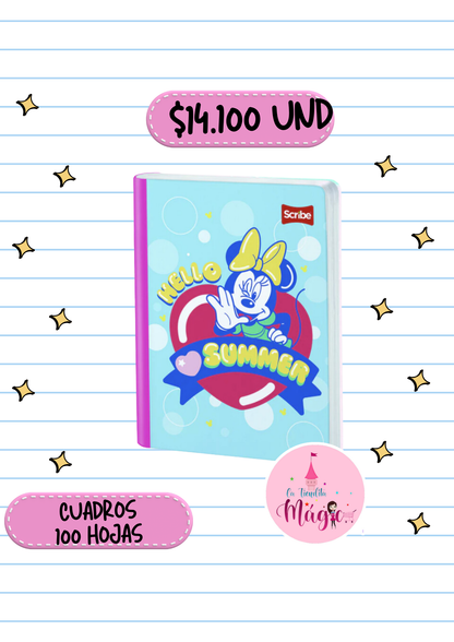 Cuaderno Cosido Scribe De Minnie Cuadros 100 Hojas - Se Envia Un Motivo Aleatorio