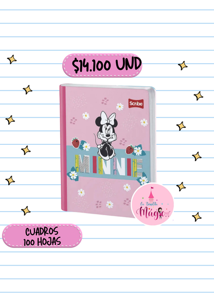 Cuaderno Cosido Scribe De Minnie Cuadros 100 Hojas - Se Envia Un Motivo Aleatorio