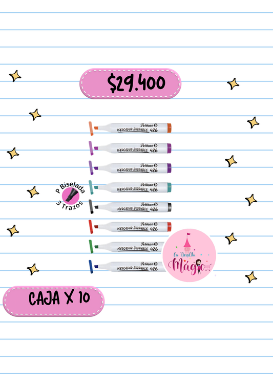 Caja De Marcador Pelikan Borrable 426 X10 Unds Surtido Punta Biselada 3 Trazos