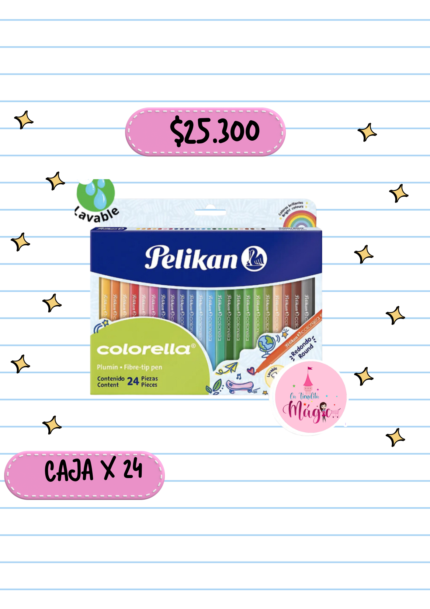 Caja Plumon Pelikan X24 Unds Colorella Star Lavables