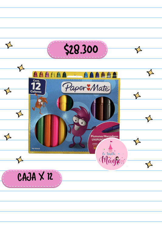 Paquete De Plumon Papermate X12 Unds Jumbo Lavables