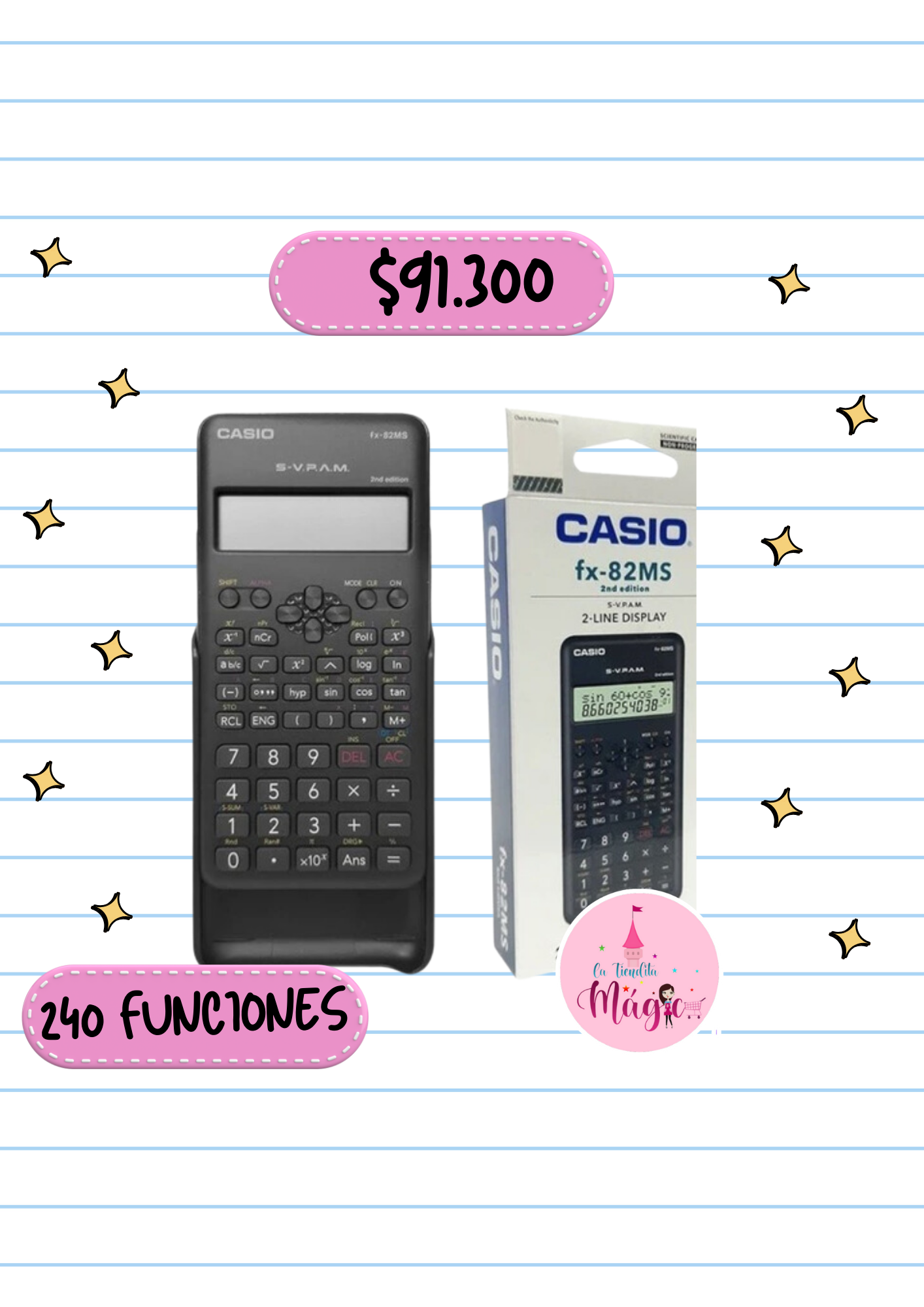 Casio Calculadora Cientifica Fx82ms 240 Funciones Bateria Aaa